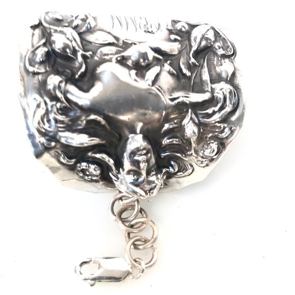 Rare Antique Goddess Sterling Silver Cuff Bracelet Victorian 925 Lady Face Wide - Picture 2 of 11